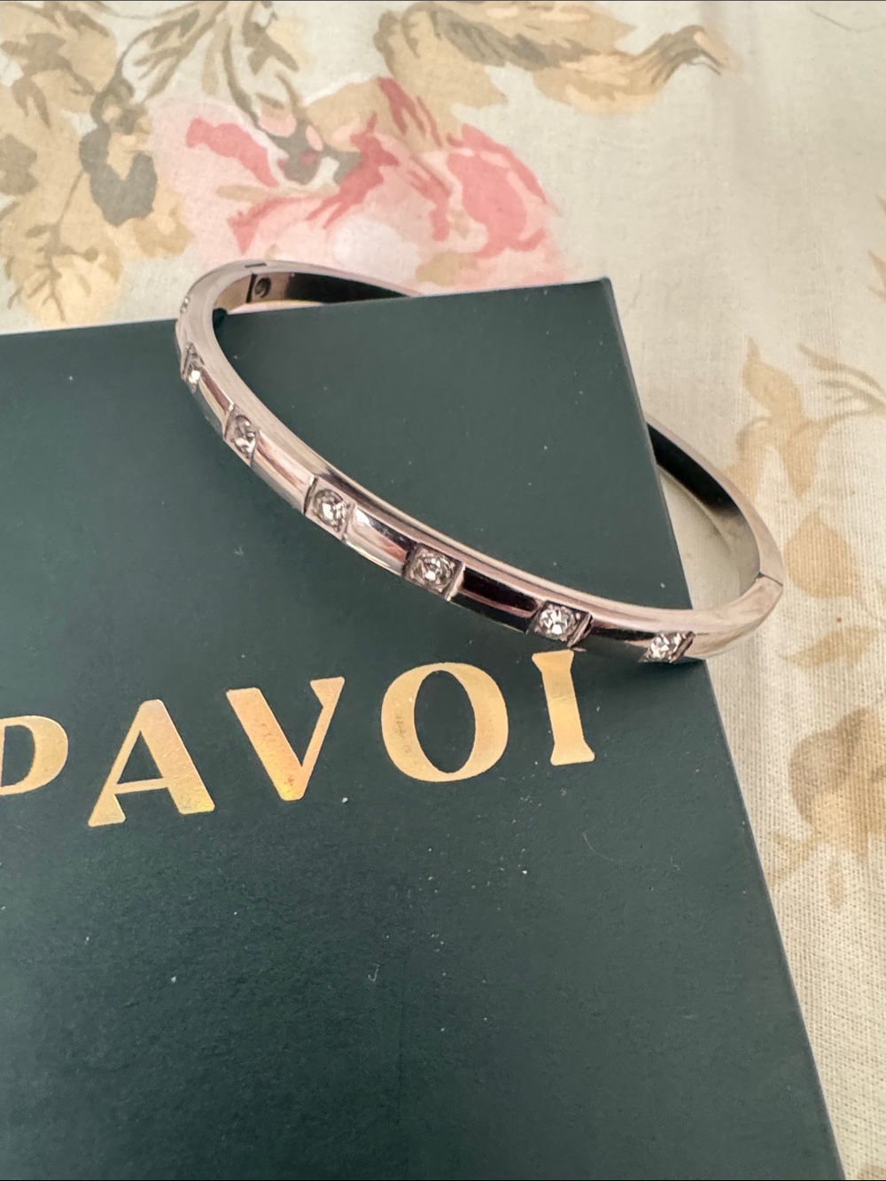 Silver Crystal Accent Bangle Bracelet - unique pavoi not the regular love bangle
